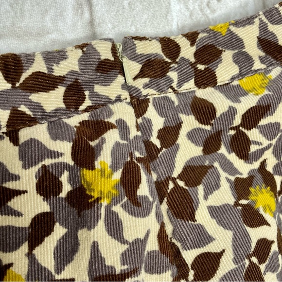 Boden Corduroy Floral Skirt Women’s 6 Brown Yellow Ruched Hem Leaves Lined - Picture 5 of 8